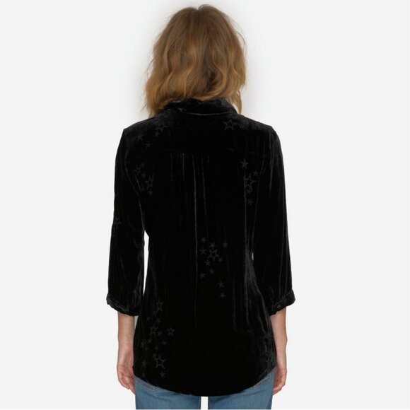 Johnny Was black Roberta Velvet Smocked Blouse with floral embroidery NWOT - Picture 5 of 5